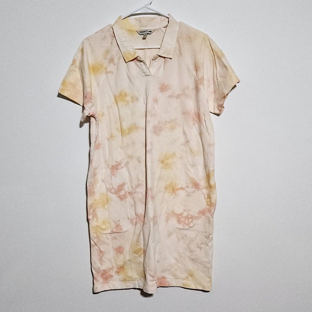 Toad & Co. Dress Sz M Yerba Rugby Short Sleeve Pockets Gooseberry Tie Dye NWOT